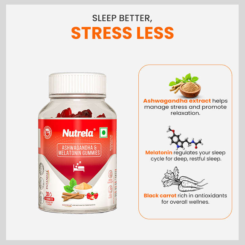 Patanjali Nutrela Ashwagandha & Melatonin Gummies (30 Gummies)