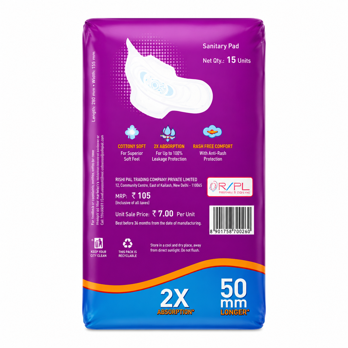 Pro-Ease Go Sanitary Pad XL, 15 Count